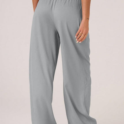 Contrast Waistband Drawstring Wide Leg Pants