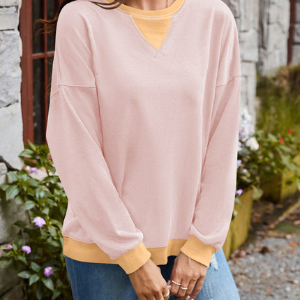 Lovelet Contrast Round Neck Long Sleeve Sweatshirt