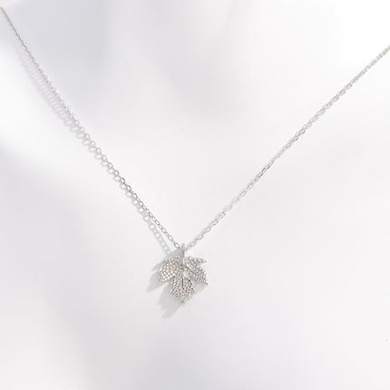 925 Sterling Silver Zircon Maple Leaf Necklace