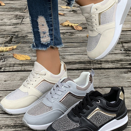 Lace-Up Rhinestone Wedge Sneakers