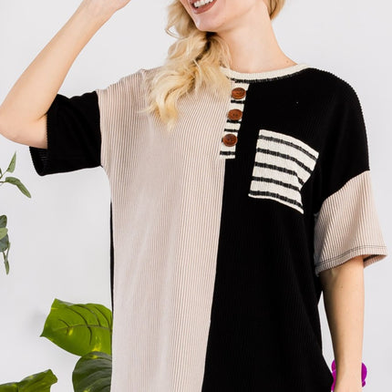 Celeste Full Size Rib Contrast Short Sleeve T-Shirt