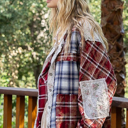POL Patchwork Plaid Button Up Shirt
