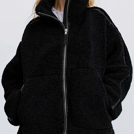 Zip Up Turtleneck Long Sleeve Plush Jacket