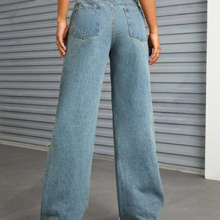 Distressed Wide Leg Jeans with Pockets