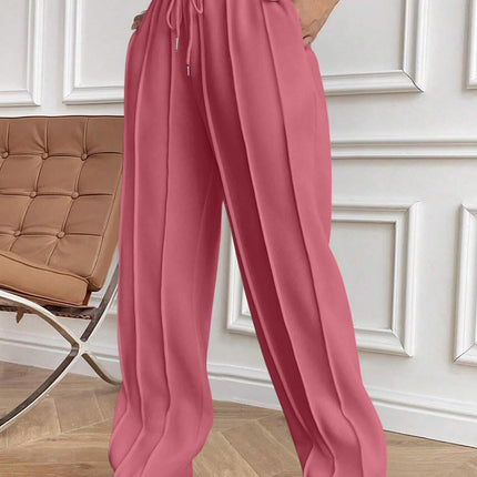 Drawstring Elastic Waist Pants with Pockets