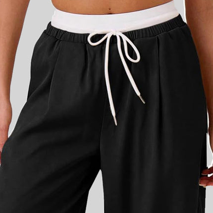 Contrast Waistband Drawstring Wide Leg Pants