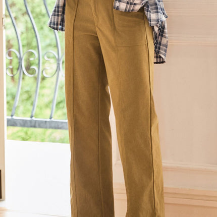 Half Elastic Waist Straight Pants