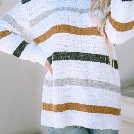 Striped Round Neck Dropped Shoulder Sweater