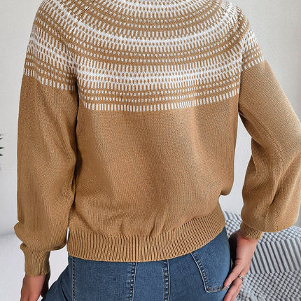 Contrast Round Neck Long Sleeve Sweater