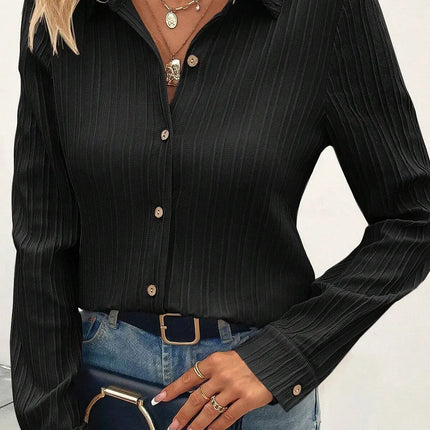 Textured Collared Neck Long Sleeve Shirt