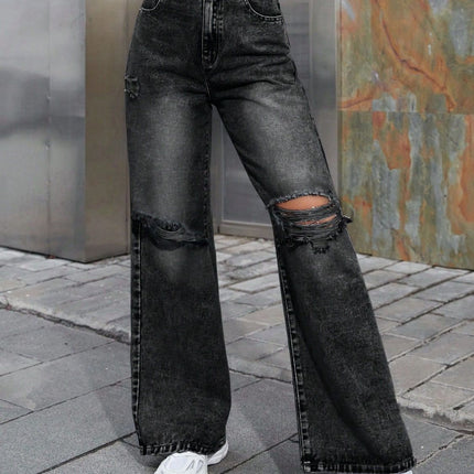 Distressed Wide Leg Jeans with Pockets