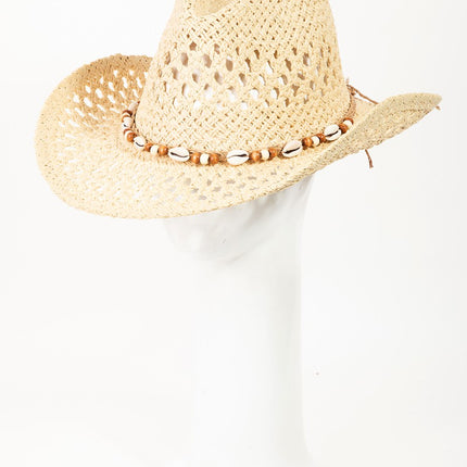 Fame Cowrie Shell Beaded String Straw Hat