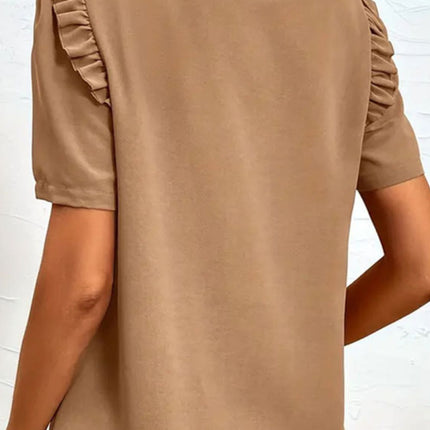 Ruffled V-Neck Short Sleeve Blouse