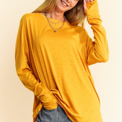 Davi & Dani Solid Color Boat Neck Long Sleeve T-Shirt