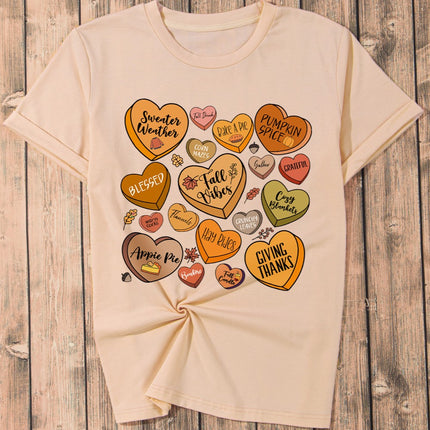 Heart Graphic Round Neck Short Sleeve T-Shirt