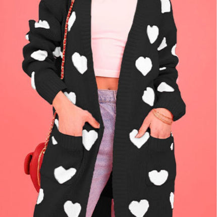 Heart Open Front Long Sleeve Cardigan