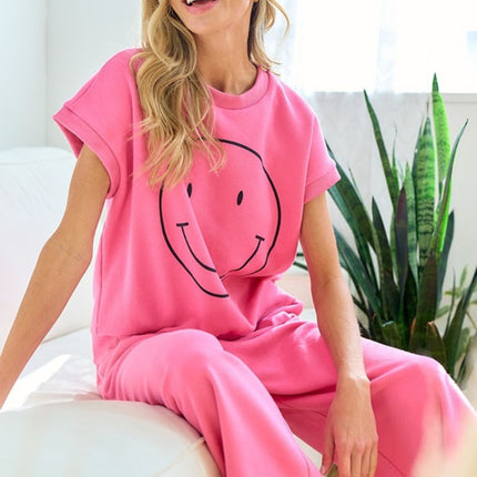 First Love Smile Face Drop Shoulder Brushed Inside T-Shirt