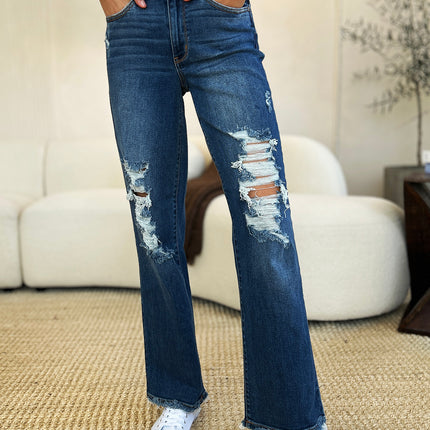 Judy Blue Full Size Mid Rise Distressed Raw Hem Jeans