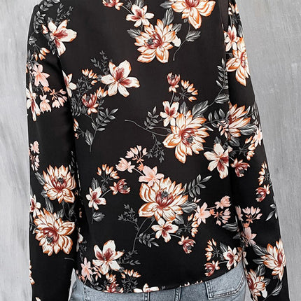 Printed V-Neck Long Sleeve Blouse