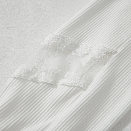 Lace Detail Drop Sleeve Ribbed Top
