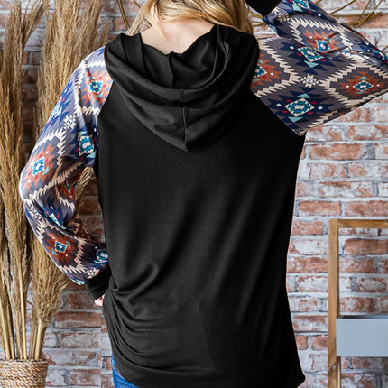 Heimish Half Button Printed Long Sleeve Hooded Top