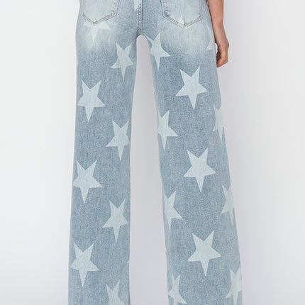 RISEN Full Size Raw Hem Star Wide Leg Jeans