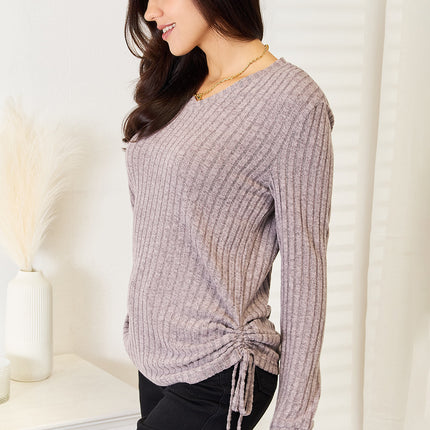 Double Take Drawstring Ribbed Long Sleeve T-Shirt
