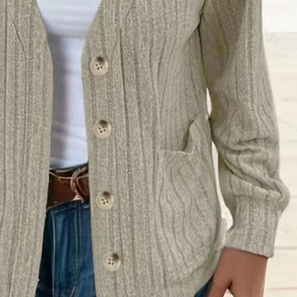 Full Size Button Up V-Neck Long Sleeve Cardigan