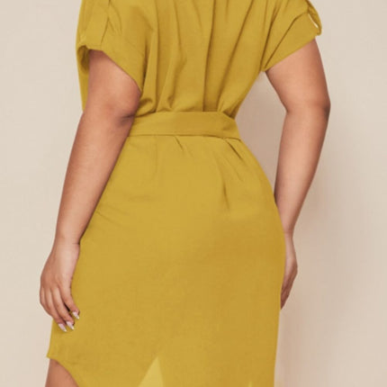 Plus Size Notched Tie Waist Mini Dress