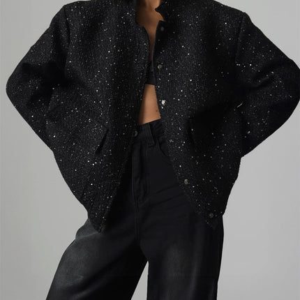 Sequin Detail Pocketed Long Sleeve Jacket