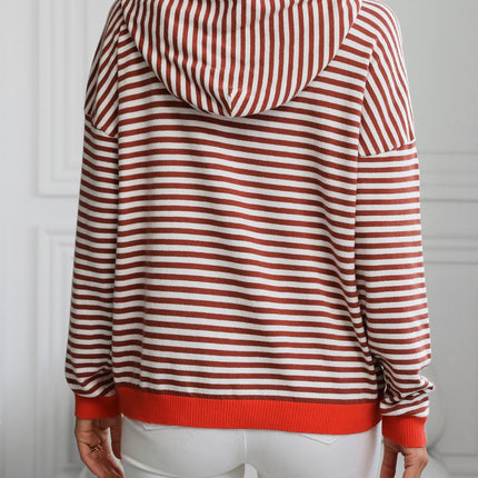 Striped Long Sleeve Hooded Knit Top