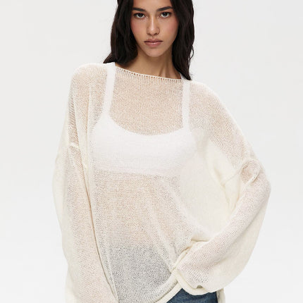 Round Neck Long Sleeve Knit Cover Up