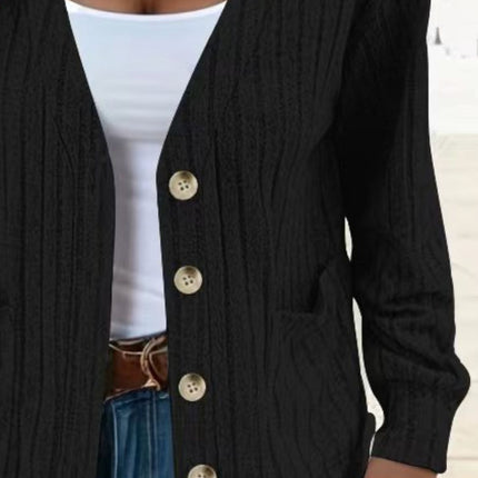 Full Size Button Up V-Neck Long Sleeve Cardigan