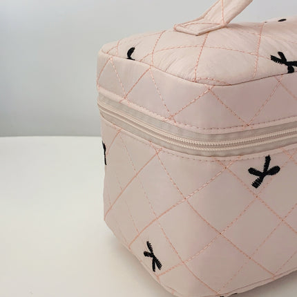 Bow Embroidered Quilted Storage Bag with Zip