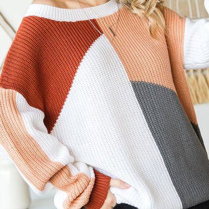 Color Block Drop Shoulder Long Sleeve Sweater