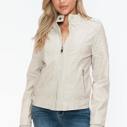 Snobbish PU Leather Biker Jacket with Side Zip Pockets