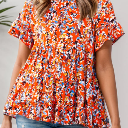 Plus Size Floral Round Neck Tiered Blouse