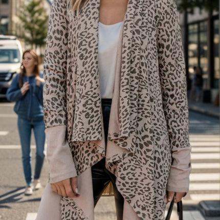 Leopard Open Front Long Sleeve Cover-Up