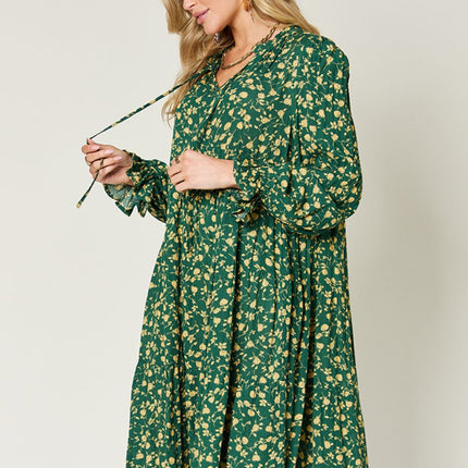 Double Take Full Size Printed Ruffle Hem Long Sleeve Dress