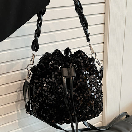 Sequin Drawstring Bucket Bag