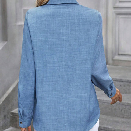 Button Up Collared Neck Long Sleeve Shirt