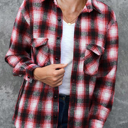 Full Size Plaid Collared Neck Long Sleeve Shirt