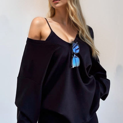 Basic Bae V-Neck Dropped Shoulder Long Sleeve Sweatshirt with Bra