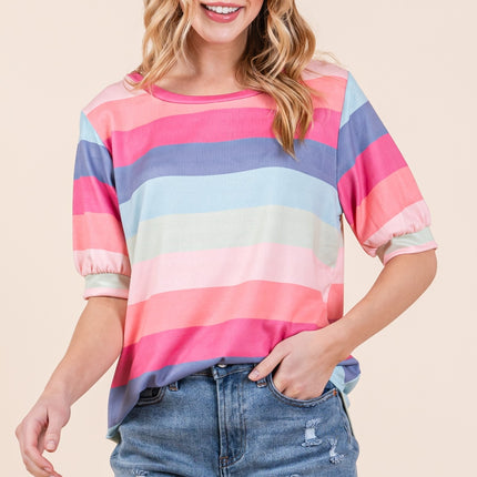 BOMBOM Striped Round Neck Half Sleeve T-Shirt