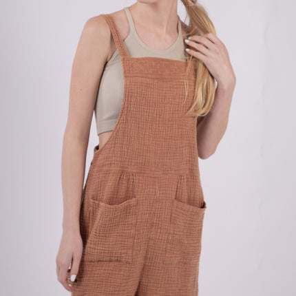 VERY J Sleeveless Double Gauze Overalls with Pockets