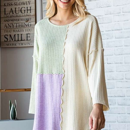 Culture Code Color Block Round Neck Dropped Shoulder Blouse