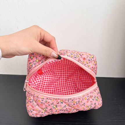 Floral Quilted Clutch with Plaid Lining