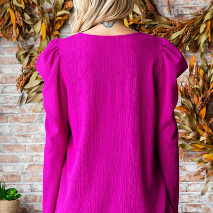 First Love Texture Puff Sleeve Round Neck Blouse