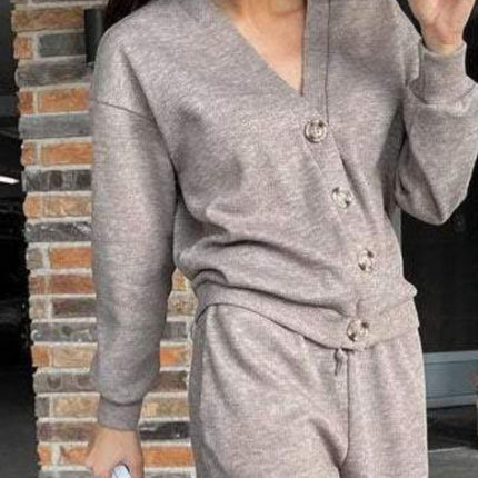Full Size Button Up Long Sleeve Top and Pants Set