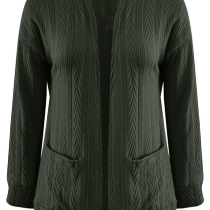 Full Size Textured Open Front Long Sleeve Cardigan